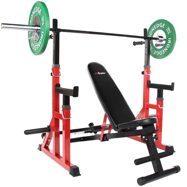 Deluxe Adjustable Squat Rack with Weight Bench for Gym Fitness
